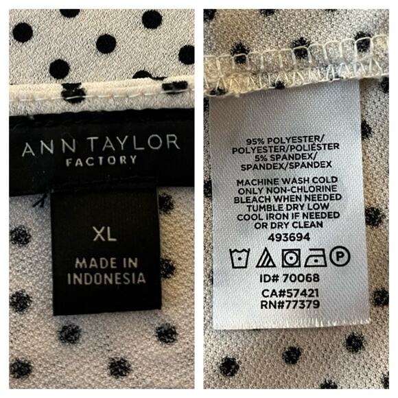 Ann Taylor Women’s Top Blouse Short Sleeves White Black Polka Dot Size XL - Picture 10 of 11